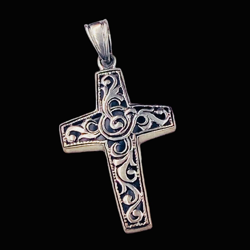 Sterling Silver Scrolled Open Work Cross Pendant